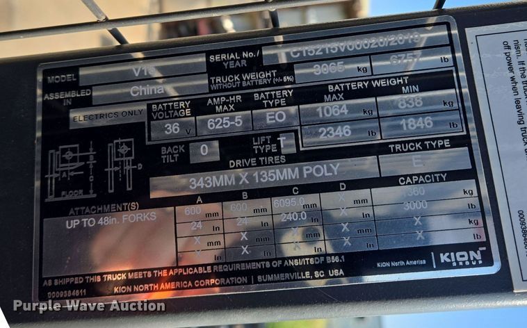 image for item EN8476 2019 Linde V15 order picker