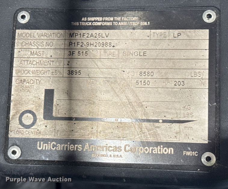 image for item ER0019 2016 UniCarriers PF50  forklift