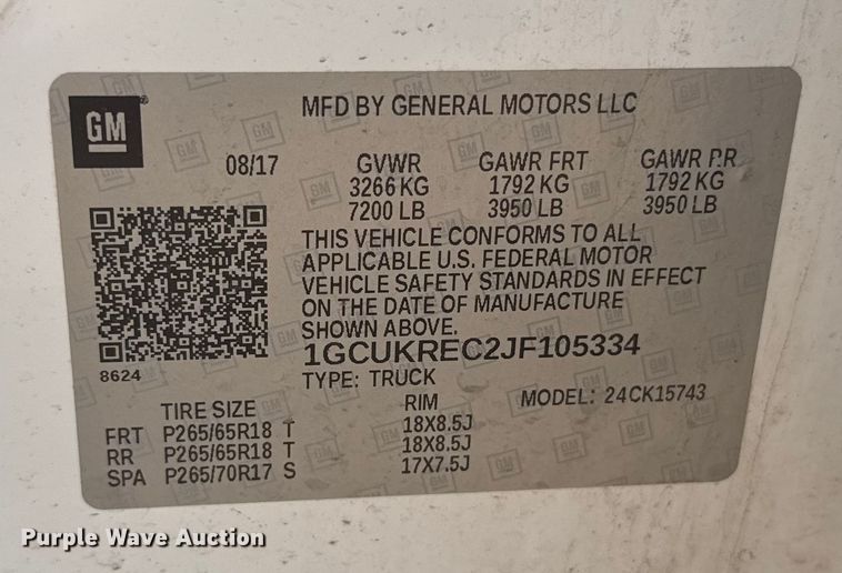 image for item ER2267 2018 Chevrolet Silverado 1500 Crew Cab pickup truck