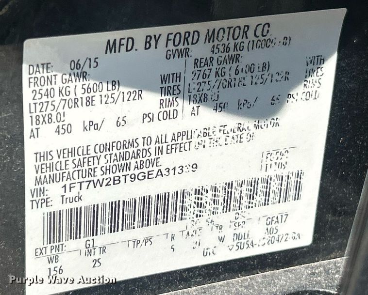 image for item ET3043 2016 Ford F250 Super Duty XLT Crew Cab pickup truck