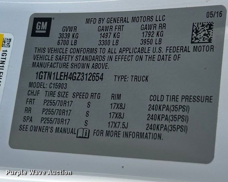 image for item ET3478 2016 GMC Sierra 1500 pickup truck