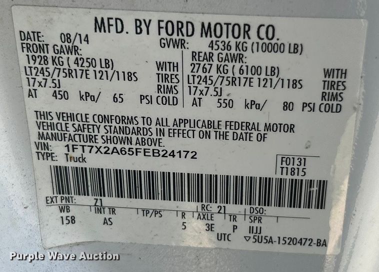 image for item ET3480 2015 Ford F250 Super Duty SuperCab pickup truck