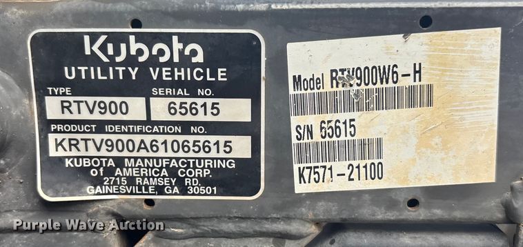 image for item ET4592 Kubota RTV 900 utility vehicle