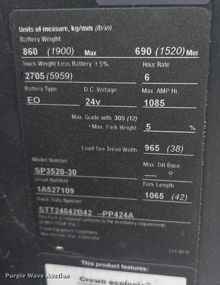 image for item ET8523 2018 Crown SP3520-30 order picker