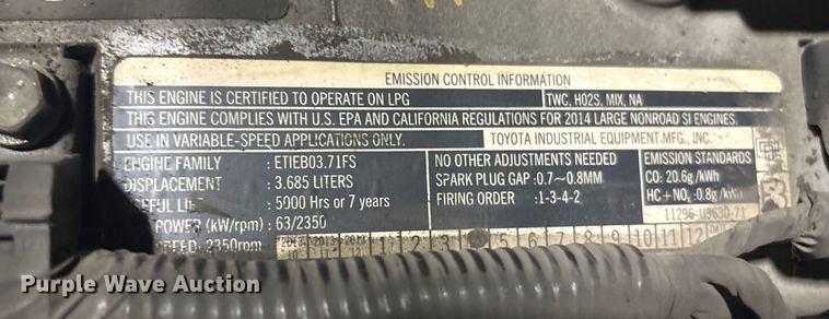 image for item ET8532 2014 Toyota 8FGC55U forklift