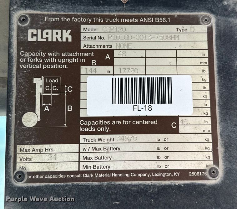 image for item EU2202 2001 Clark CDP120 forklift