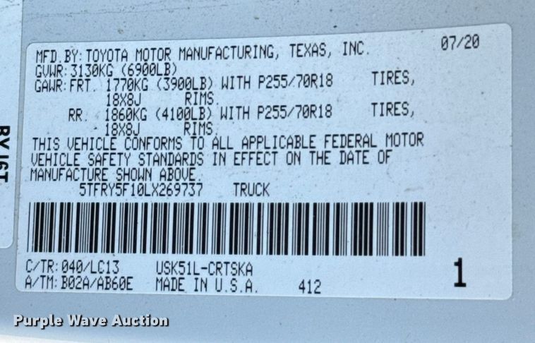 image for item EU2203 2020 Toyota Tundra SR5 Double Cab pickup truck