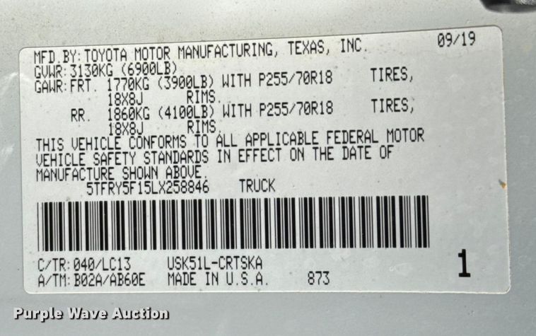 image for item EU2205 2020 Toyota Tundra SR5 Double Cab pickup truck