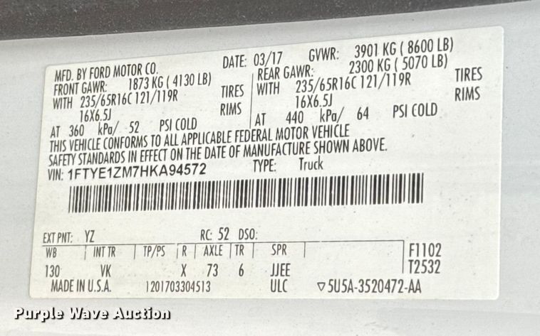 image for item EU2215 2017 Ford Transit 150 van