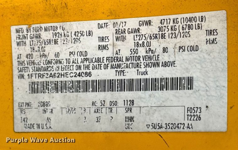 image for item EU2216 2017 Ford F350 Super Duty utility bed pickup truck