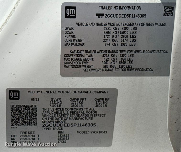 image for item EU2229 2023 Chevrolet Silverado 1500 Crew Cab pickup truck