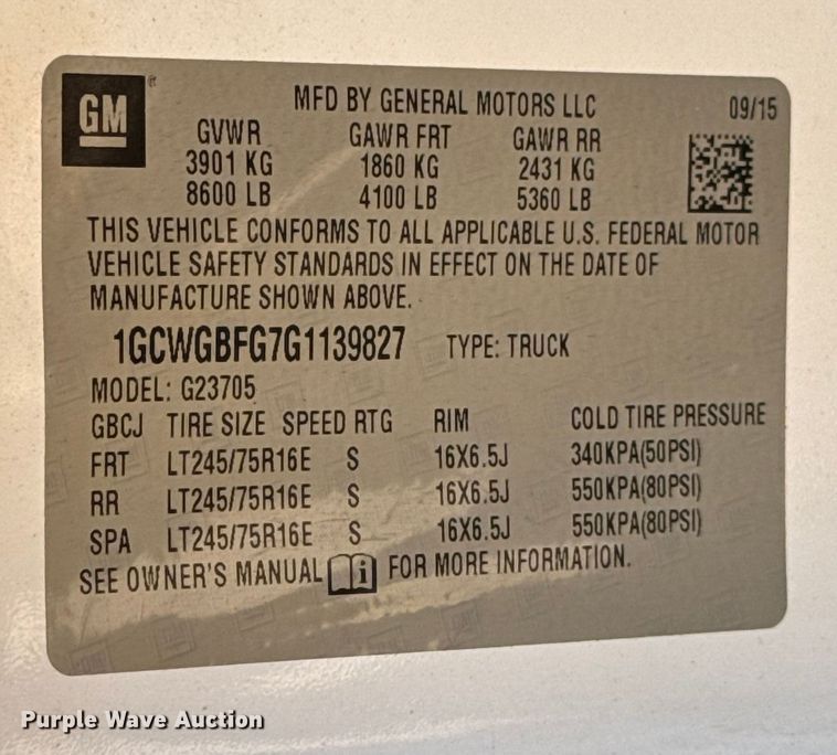 image for item EU2232 2016 Chevrolet Express 2500 van