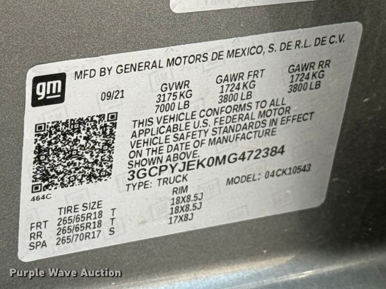 image for item EU2236 2021 Chevrolet Silverado 1500 Crew Cab pickup truck