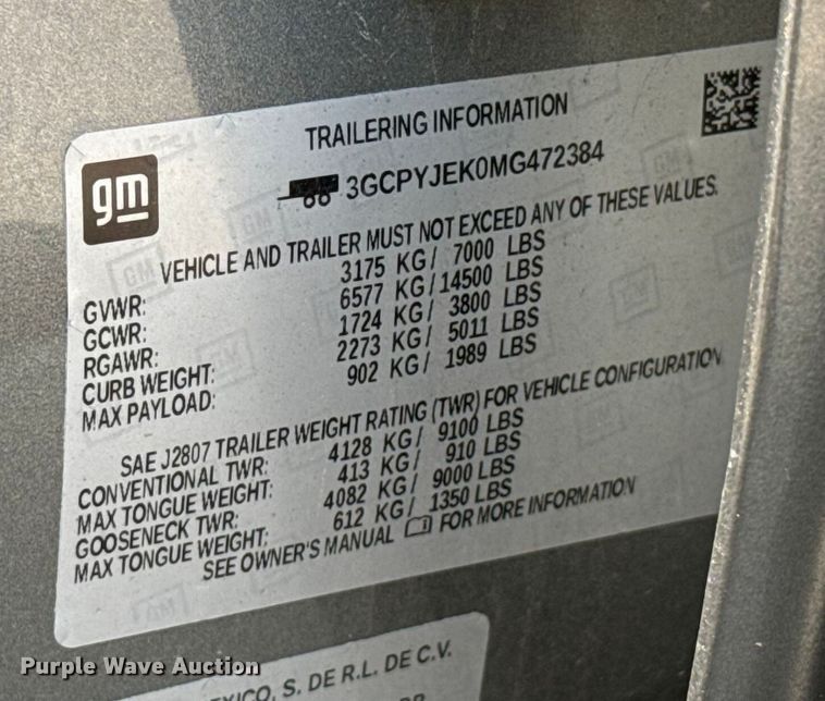 image for item EU2236 2021 Chevrolet Silverado 1500 Crew Cab pickup truck