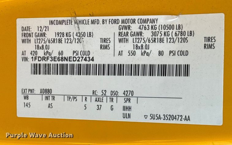 image for item EU2243 2022 Ford F350 Super Duty utility bed pickup truck