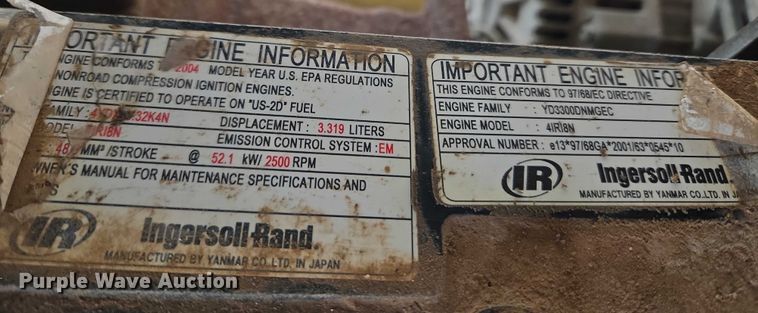 image for item EU3633 2005 Ingersoll Rand P185WIR air compressor