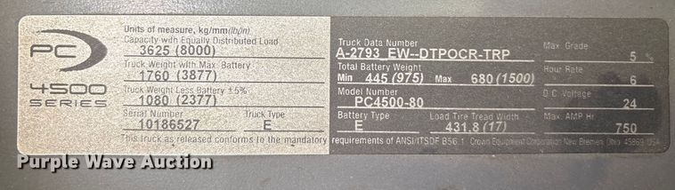 image for item EU4508 2020 Crown PC4500-80 pallet jack