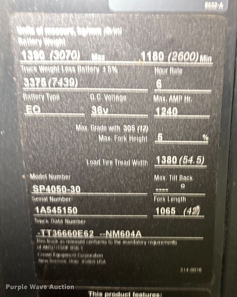 image for item EU4516 2018 Crown SP4050-30 order picker