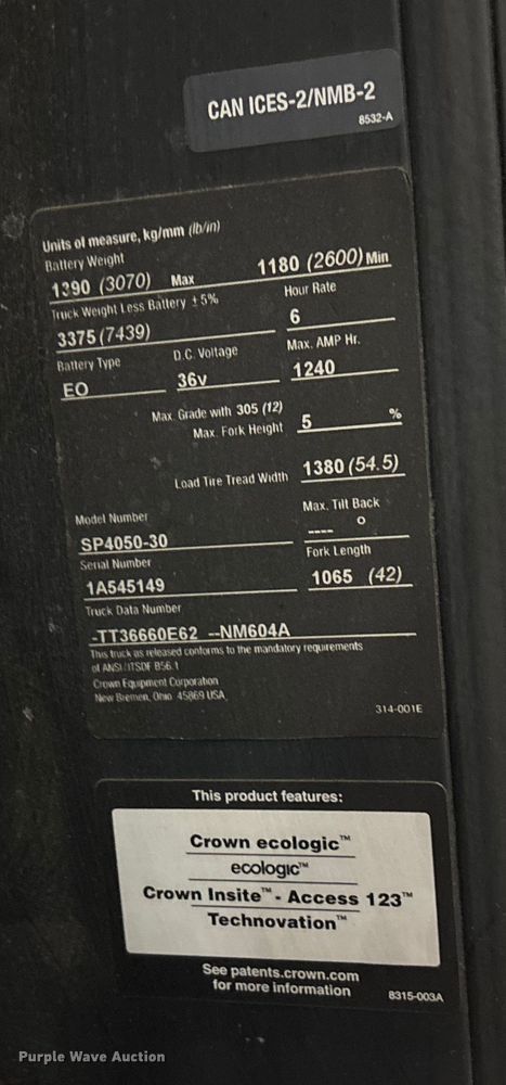 image for item EU4517 2018 Crown SP4050-30 order picker
