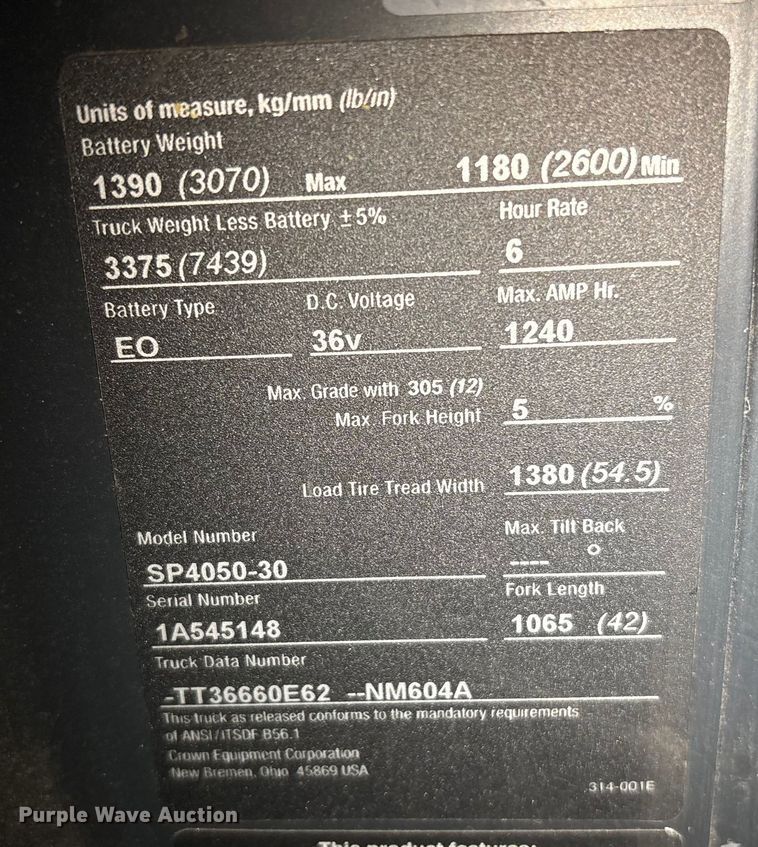 image for item EU4518 2018 Crown SP4050-30 order picker