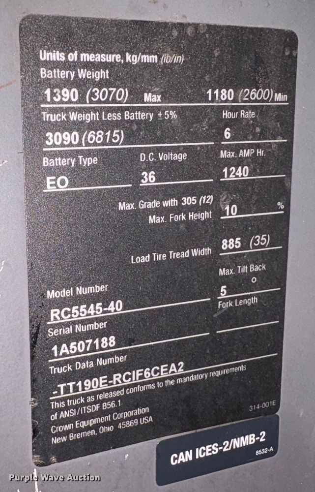 image for item EU4524 2017 Crown RC5545-40 order picker