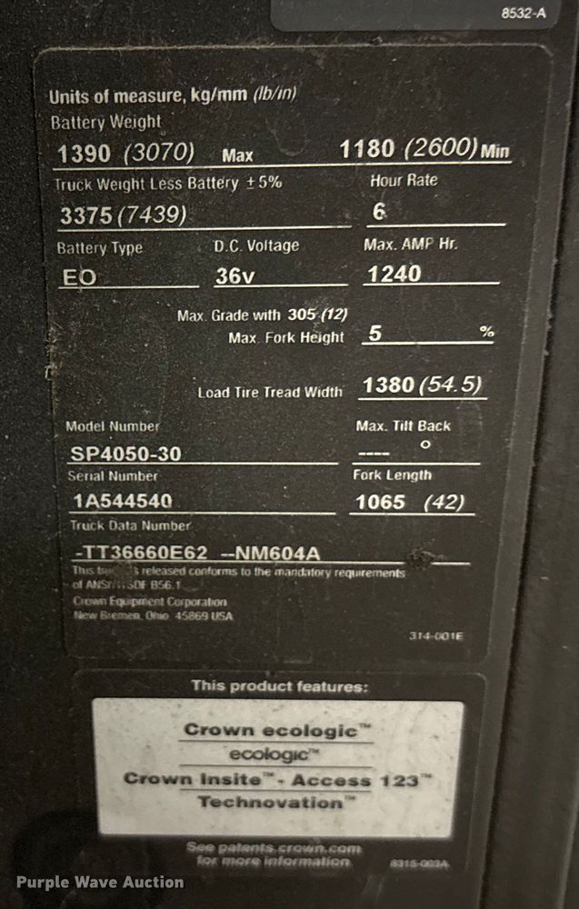 image for item EU4529 2018 Crown SP4050-30 order picker