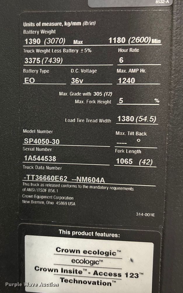 image for item EU4531 2018 Crown SP4050-30 order picker