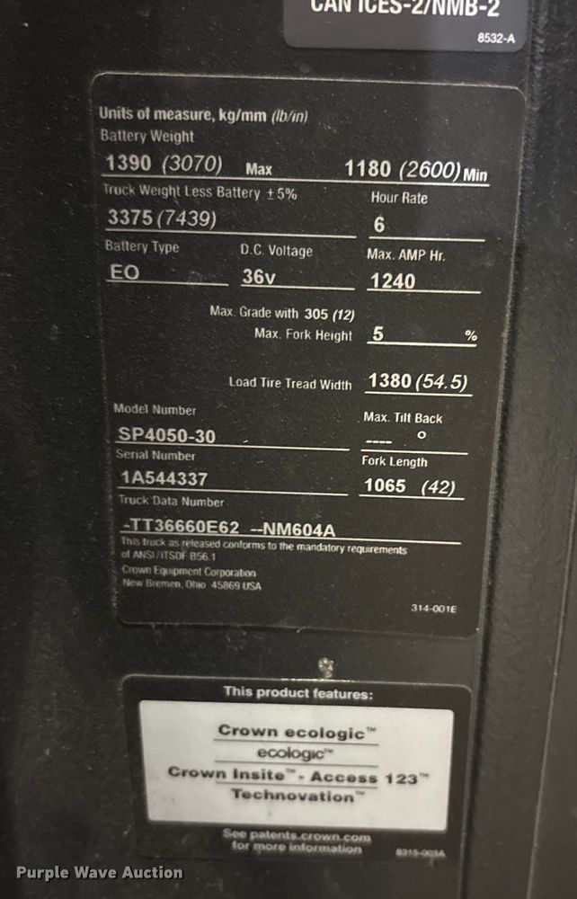 image for item EU4532 2018 Crown SP4050-30  order picker