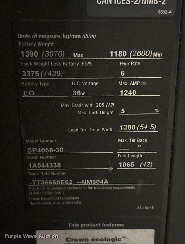 image for item EU4535 2018 Crown SP4050-30 order picker