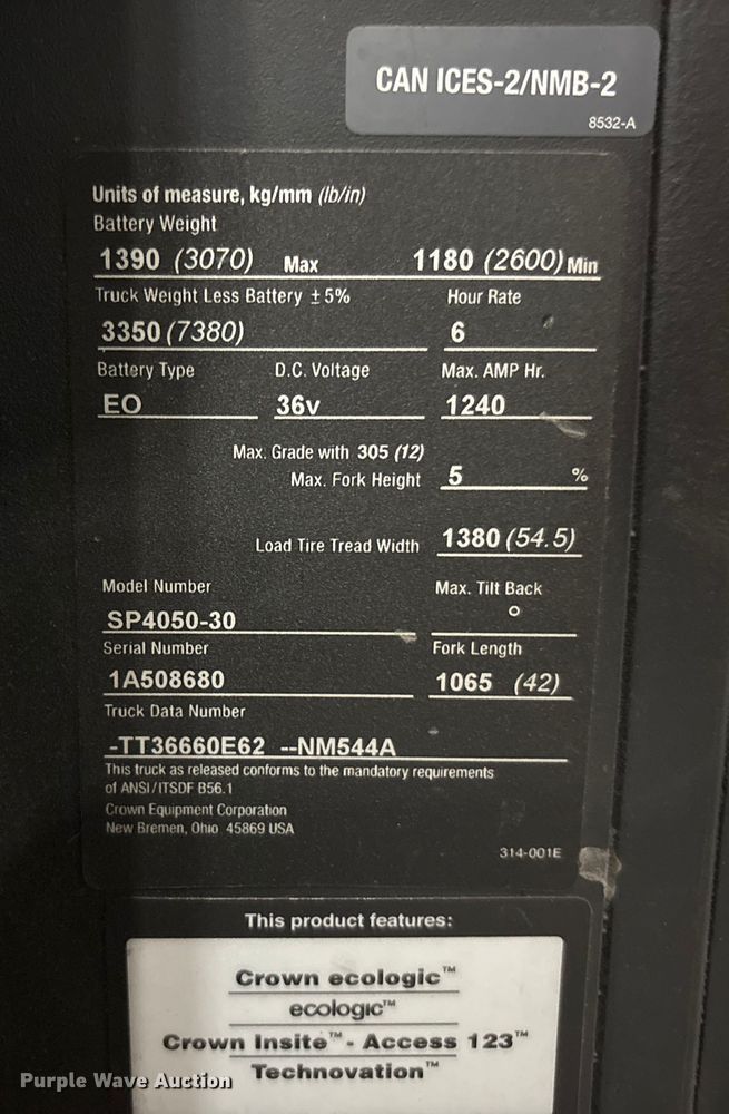image for item EU4540 2017 Crown SP4050-30 order picker