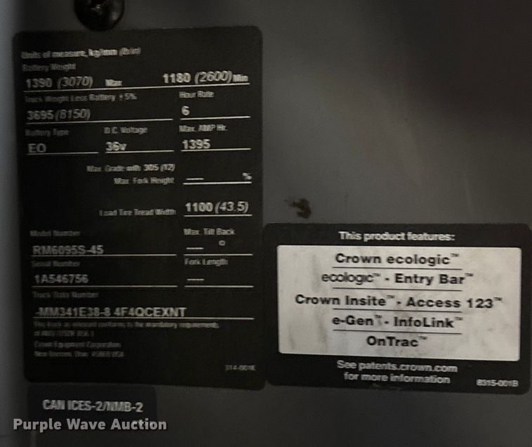 image for item EU4542 2019 Crown RM6095S-45 reach truck