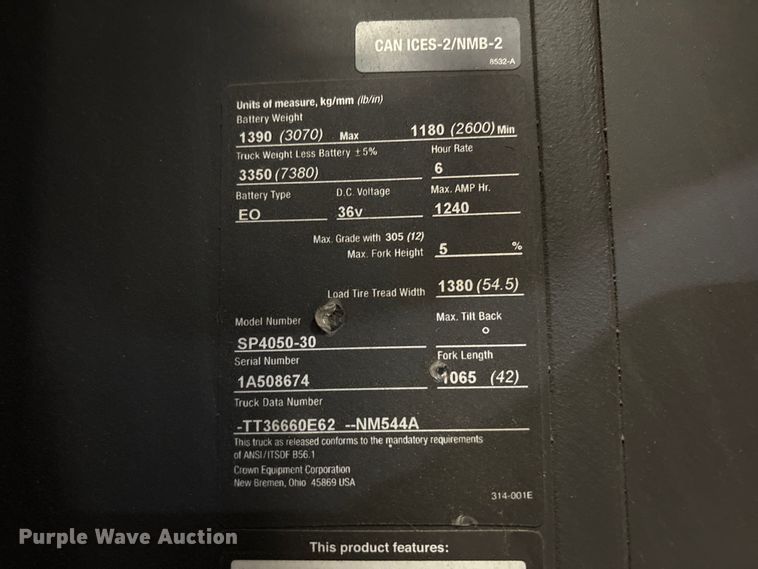 image for item EU7001 2017 Crown SP4050-30 order picker