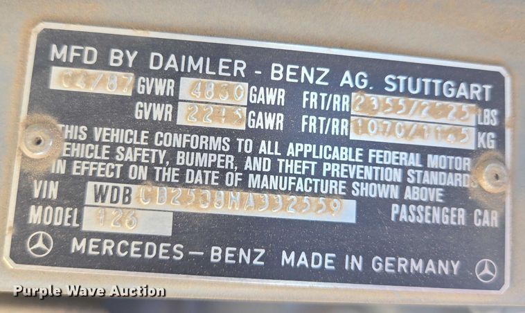 image for item EV1662 1987 Mercedes-Benz  300 SDL Turbo 