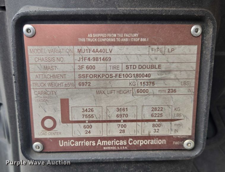 image for item FB9462 2016 UniCarriers PF90YLP forklift