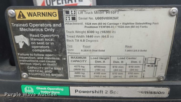 image for item FB9463 2017 Hyster H110FT forklift