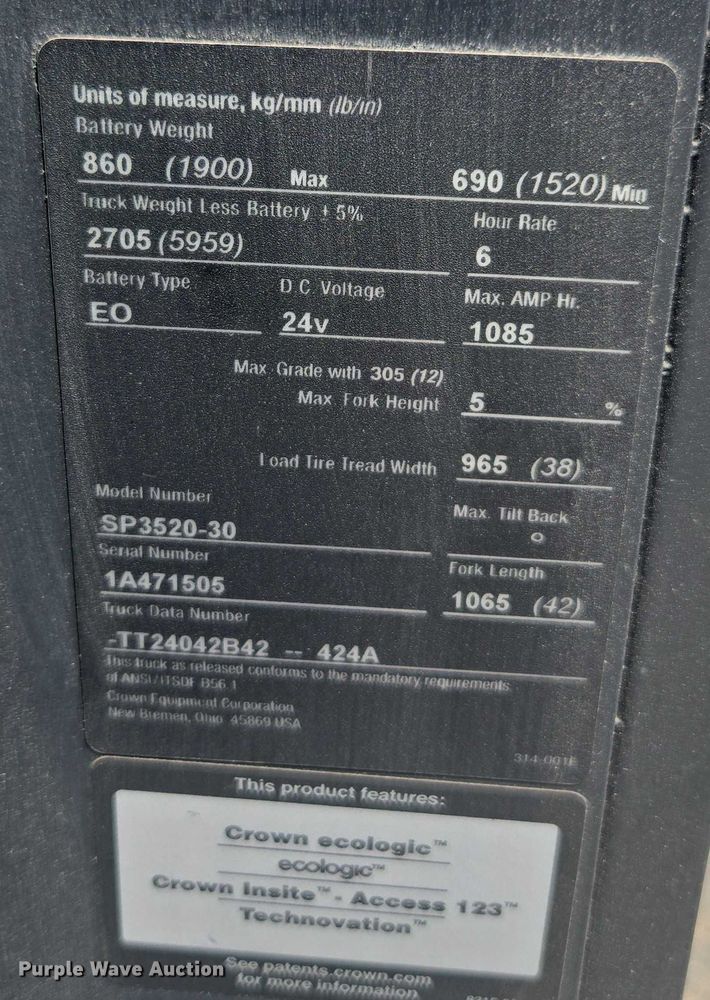 image for item FB9465 2016 Crown SP3520-30 order picker