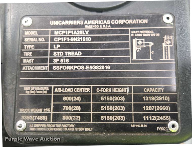 image for item FB9467 2017 UniCarriers CFS40 forklift