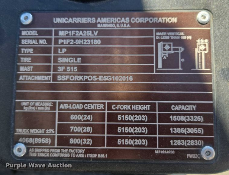 image for item FB9468 2017 UniCarriers PF50 forklift