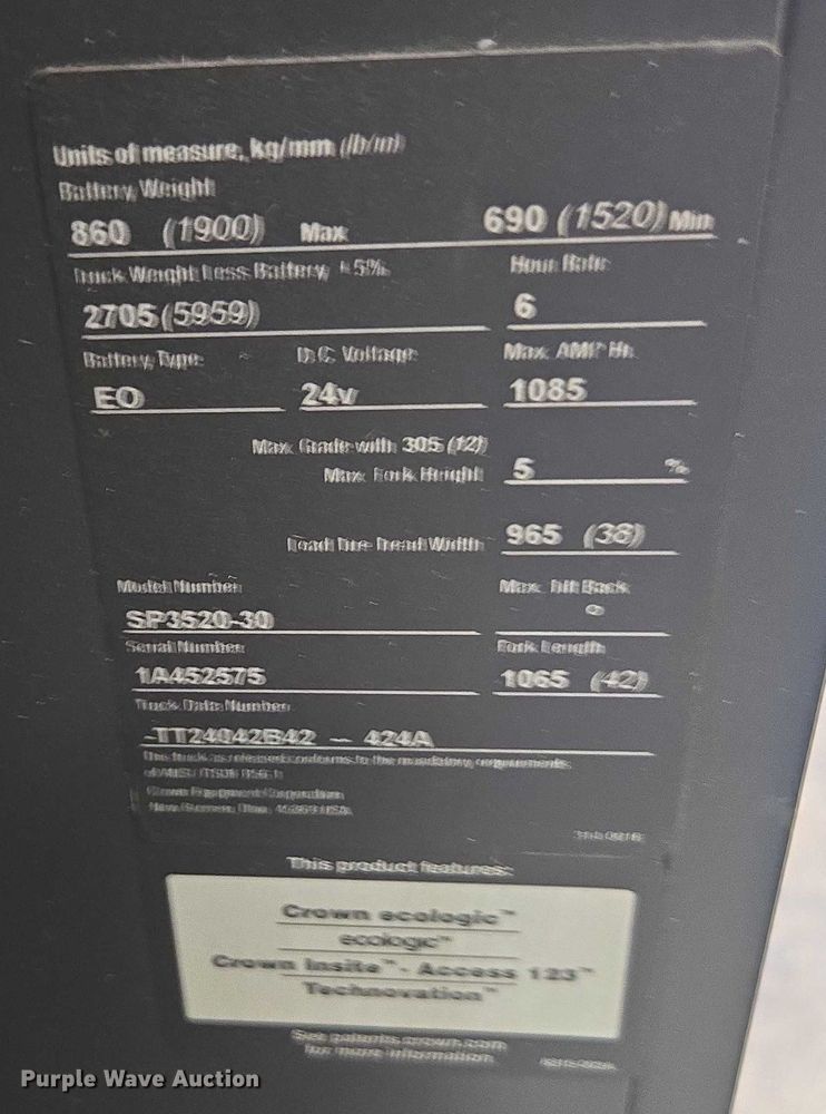 image for item FB9469 2016 Crown SP3520-30 order picker