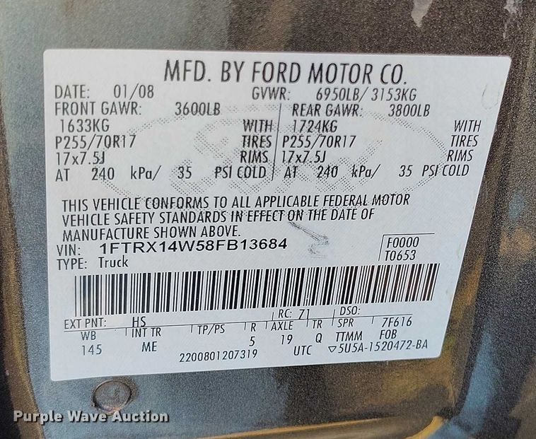 image for item IP9654 2008 Ford F150 SuperCab pickup truck