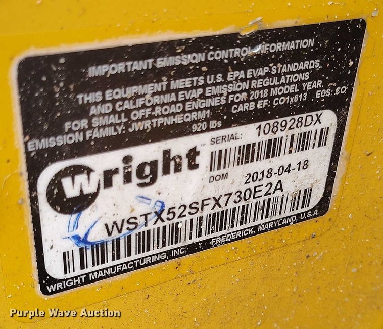 image for item IP9688 (2) 2018 Wright WSTX52SFX730E2A ZTR lawn mowers