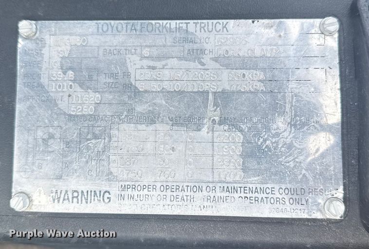 image for item NU9574 2002 Toyota 7FGU30 forklift