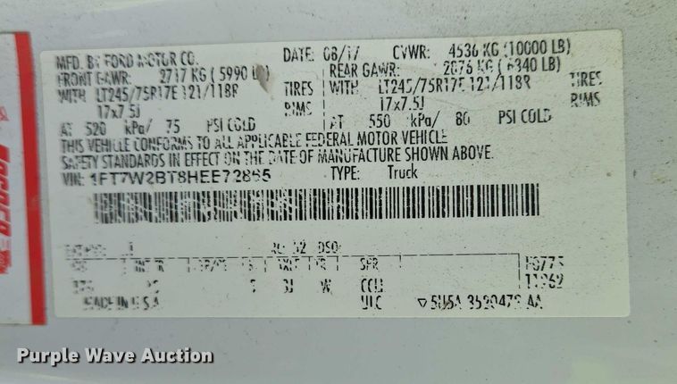 image for item YA0375 2017 Ford F250 Super Duty Crew Cab pickup truck