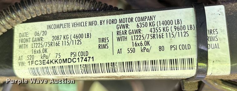 image for item YA0784 2021 Ford E450 delivery truck