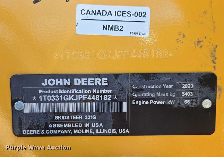 image for item DE2192 2023 John Deere  331G tracked skid steer loader