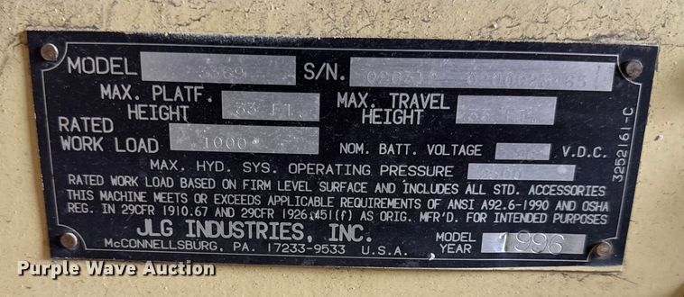 image for item DJ9712 1996 JLG 3369  scissor lift