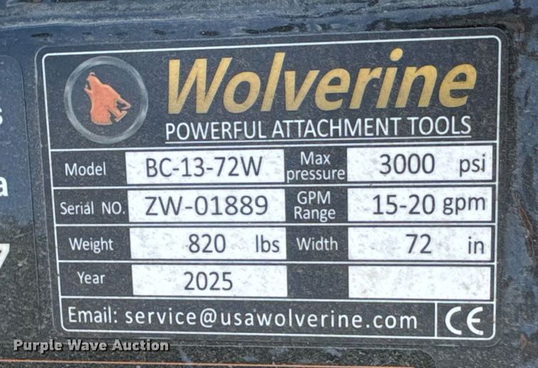 image for item DO0949 2025 Wolverine BC-13-72W skid steer rotary mower