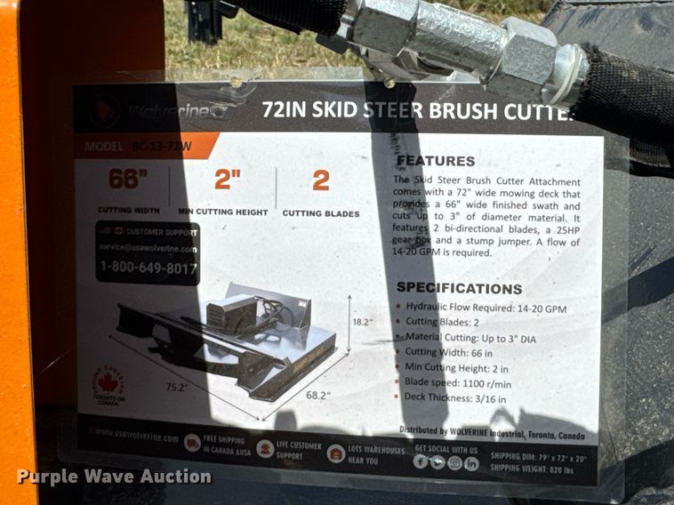 image for item DO0949 2025 Wolverine BC-13-72W skid steer rotary mower