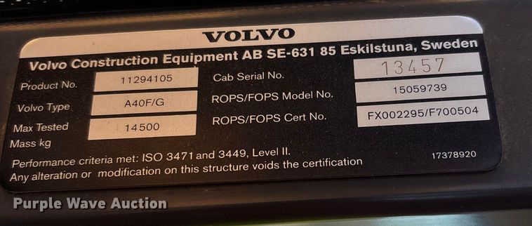 image for item DU1263 2014 Volvo A40G haul truck