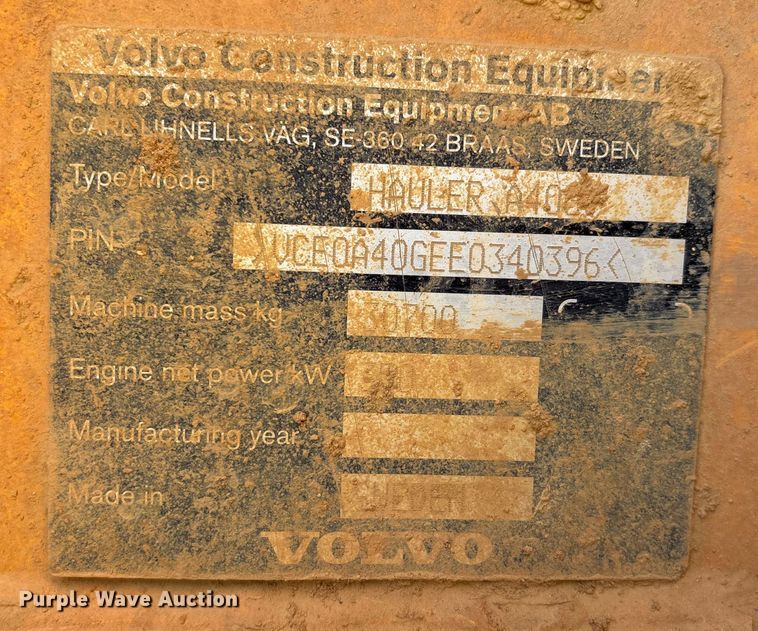 image for item DU1263 2014 Volvo A40G haul truck